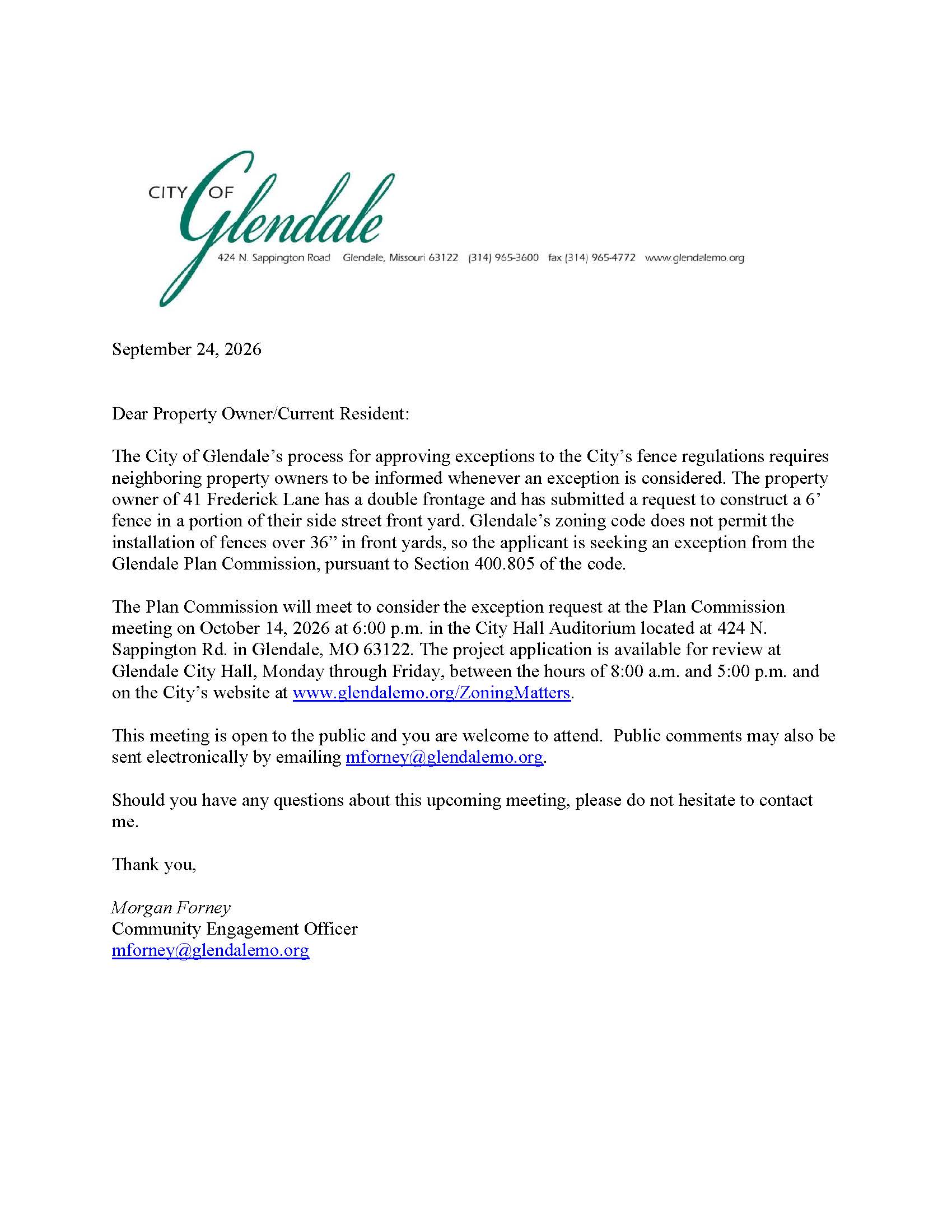 41 Frederick Lane Notification Letters